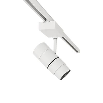 Texto alternativo: 'Elegante luminaria cilíndrica blanca para carril de techo, perfecta para modernas soluciones de iluminación LED en el hogar o la oficina.