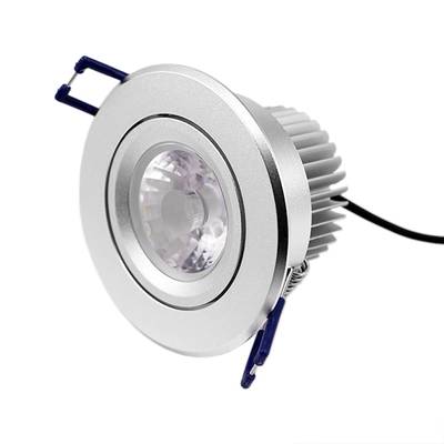 Plafón LED empotrable de color plata con diseño redondo, rejillas disipadoras de calor, soportes azules y mazo de cables negro. Ideal para soluciones de iluminación contemporáneas.