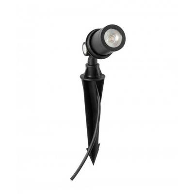 Foco LED negro de exterior para jardín con base de pincho y cable de alimentación conectado, ideal para resaltar el paisaje de su patio trasero.