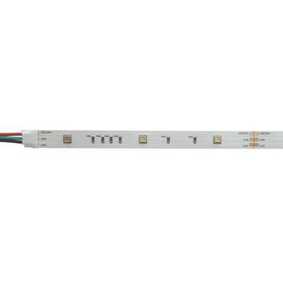 Primer plano de una tira de LED con segmentos y conductores visibles, ideal para soluciones de iluminación energéticamente eficientes.