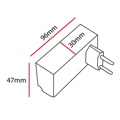 Fuente de alimentación para iluminación LED, adaptador rectangular 96x30x47 mm, incluye enchufe para instalación de lámpara.