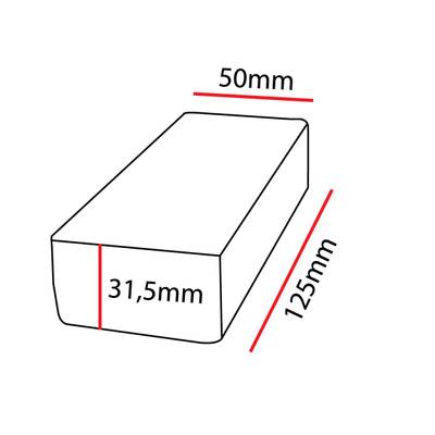 Imagen de un prisma rectangular de 50 mm x 125 mm x 31,5 mm, ideal para montajes y diseños de iluminación LED.
