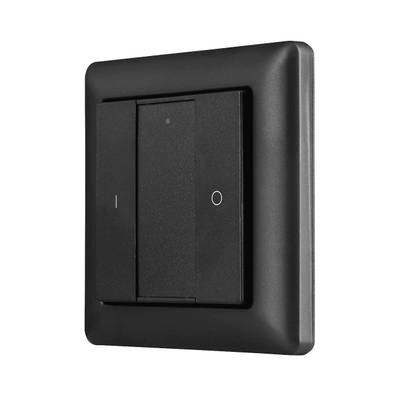 Moderno interruptor de luz doble negro de diseño cuadrado, con los símbolos "I" y "O" para las posiciones de encendido/apagado; ideal para iluminación LED.
