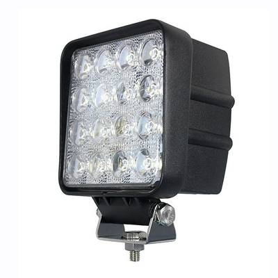 Luz de trabajo LED cuadrada con 16 bombillas en un soporte ajustable para un montaje versátil, ideal para talleres y trabajos en exteriores.