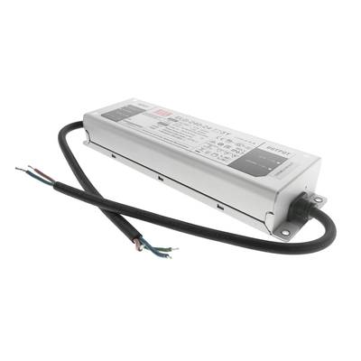 Fuente de alimentación LED metálica rectangular con cableado visible y especificaciones etiquetadas, ideal para mejorar las instalaciones de iluminación LED.