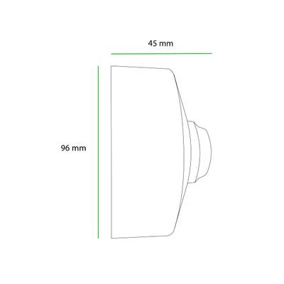 Vista lateral de una lámpara LED en forma de cúpula con dimensiones: altura 96 mm y anchura 45 mm, ideal para soluciones de iluminación compactas en tiendas y hogares.
