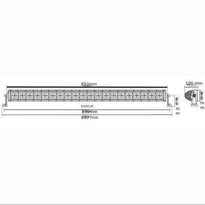 Esquema de la barra de luz LED de 890 mm (L) x 100 mm (A) x 60 mm (P) que muestra el soporte lateral para soluciones de iluminación optimizadas.