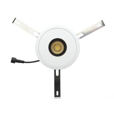 Vista frontal de un plafón LED redondo con clips metálicos y cable negro, ideal para soluciones de iluminación modernas.