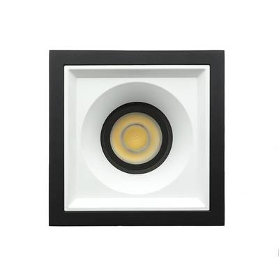 Plafón rectangular con marco negro y bombilla LED circular central para soluciones de iluminación modernas.