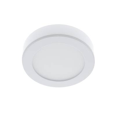 Lámpara de techo LED circular blanca minimalista que mira hacia abajo sobre un fondo blanco - diseño de iluminación moderno