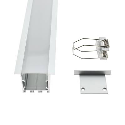 Kit de canalización LED de aluminio con tapa esmerilada, soportes de montaje y tapa final en blanco: ideal para instalaciones de iluminación LED profesionales y elegantes.