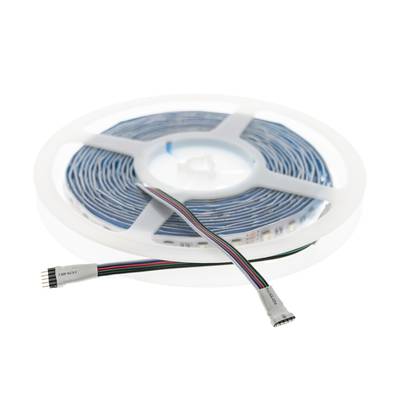 Tiras de luces LED en rollos con cable multicolor y conector; perfectas para soluciones de iluminación versátiles en cualquier espacio.