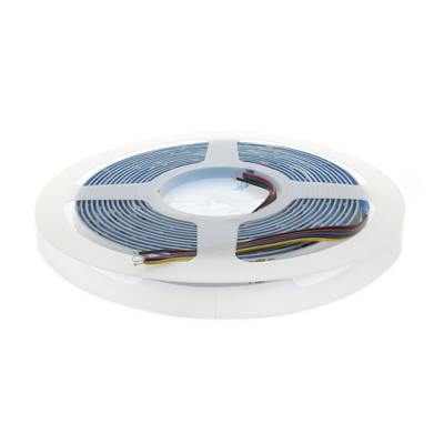 Tira trenzada de LED con bobina blanca y filamentos multicolores, ideal para soluciones de iluminación personalizables y de bajo consumo.