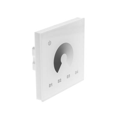 Elegante panel táctil blanco para el control de la iluminación LED con gráficos circulares y botones S1, S2, S3, S4.