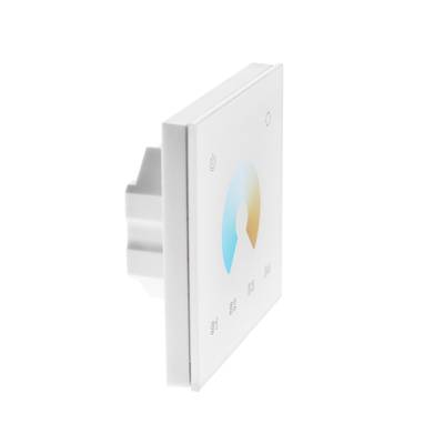 Interruptor de luz inteligente: diseño minimalista con control de inclinación, controles táctiles en un panel cuadrado blanco para modernas soluciones de iluminación LED.