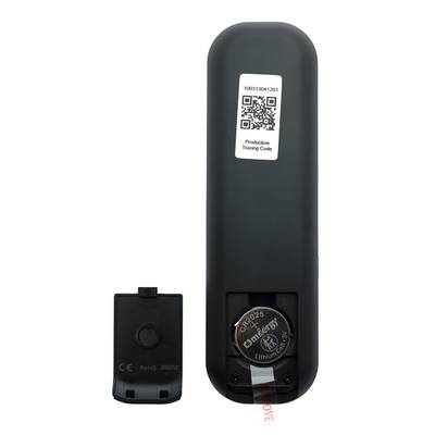 Mando a distancia negro con compartimento abierto para pilas que revela la pila CR2025, adecuado para el control de la iluminación LED.
