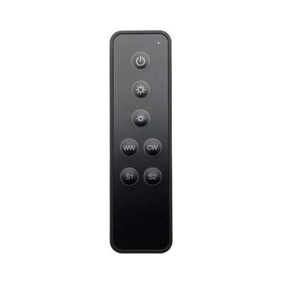 Mando a distancia negro para iluminación LED con 8 botones redondos en dos columnas verticales. Perfecto para soluciones de iluminación personalizables.