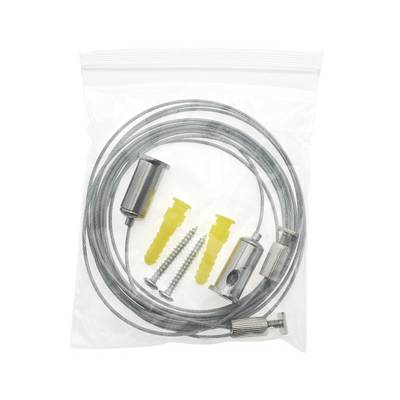 Mazo de cables para iluminación LED, clips metálicos, tacos amarillos y tornillos en bolsa de plástico.