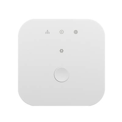 Texto alternativo: "Dispositivo electrónico blanco con botón redondo e iconos de función, diseñado para el control de la iluminación LED.