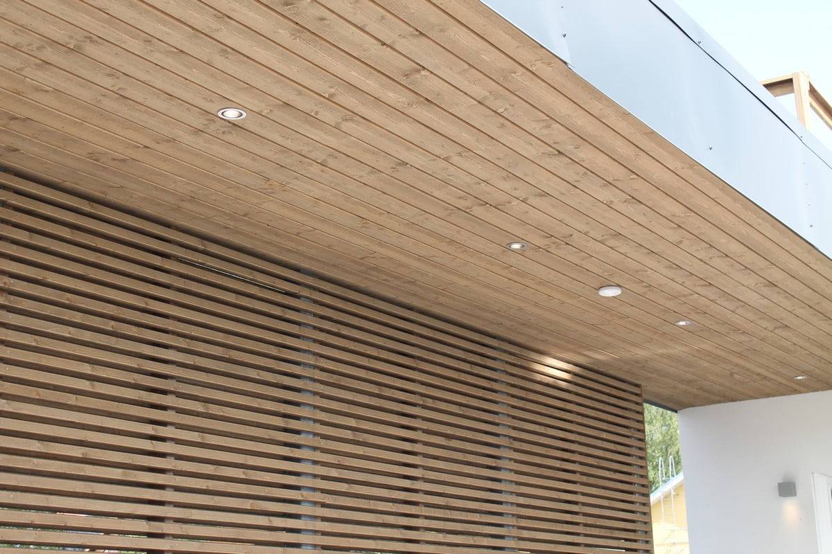 Feria de la Vivienda 2014: Foco de aluminio cepillado R023 en el tejado de la terraza. Ledstore.fi