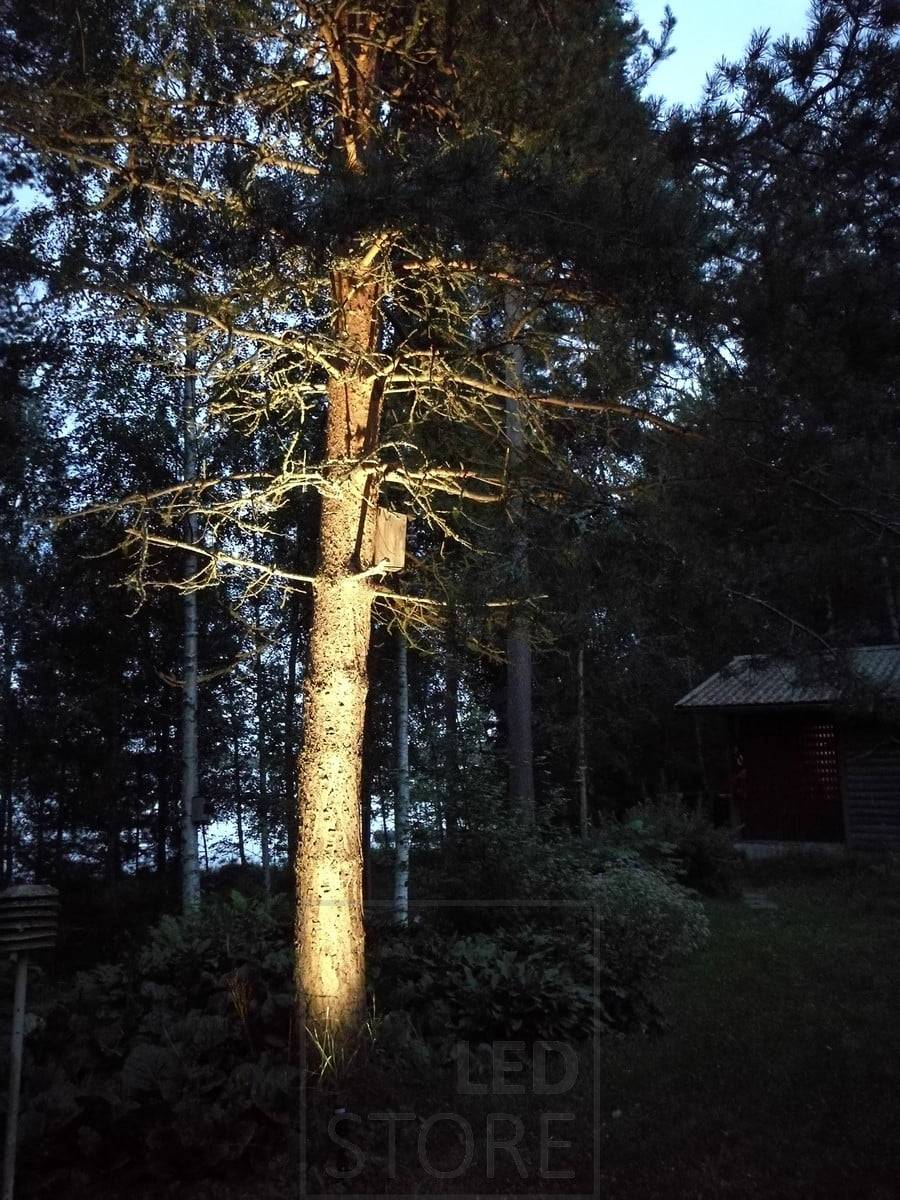 Iluminación exterior atmosférica en su jardín con la luz de suelo SPIKE. Ledstore.fi