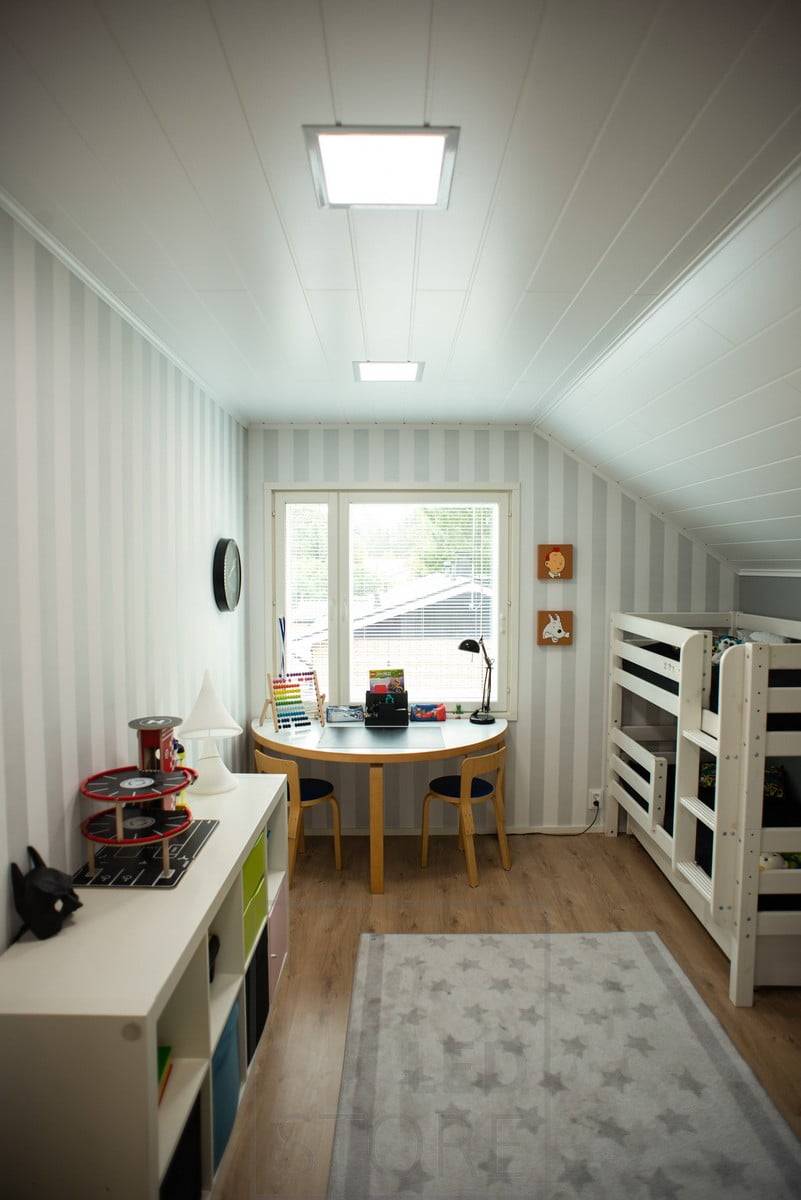 Iluminación de habitaciones infantiles - iluminación de techo con paneles de luz LED controlados por temperatura de color. La luz neutra de 4000K es la más incolora posible. Ledstore.fi