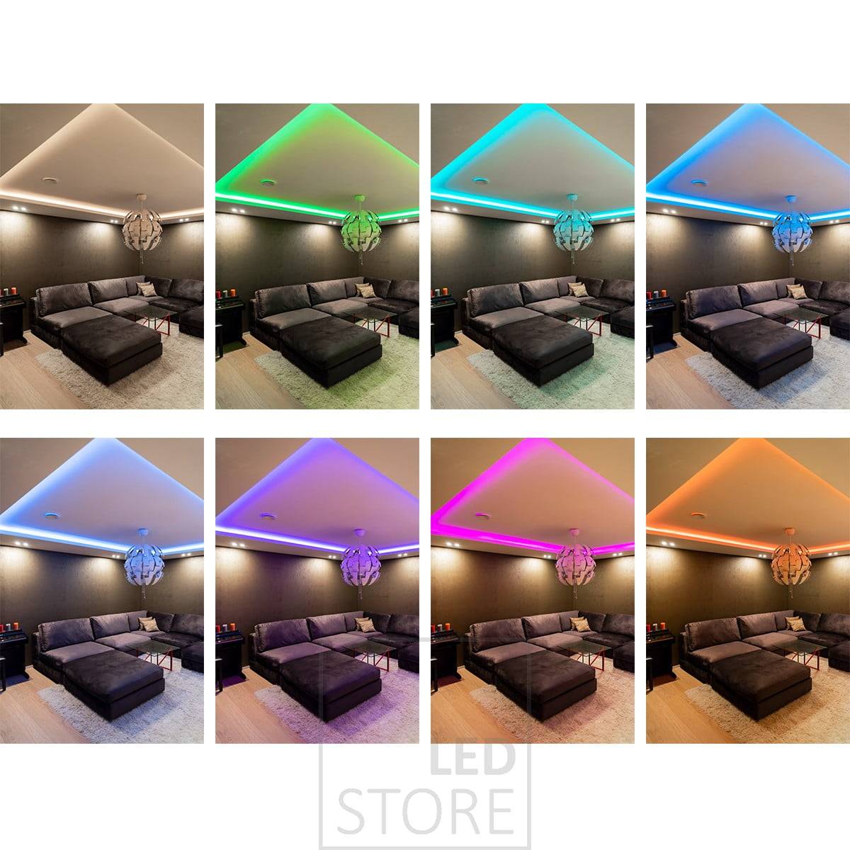 Iluminación ambiental personalizable con tira led RGB+W. Ledstore.fi