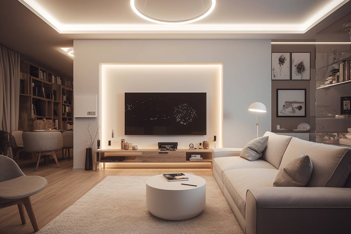 Casa inteligente Salón con luz indirecta en el techo