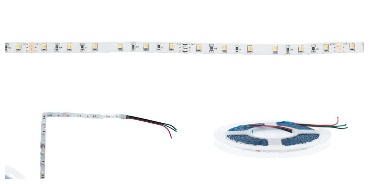 Hay distintos tipos de tiras led CCT. Por ejemplo, la tira led recta de arriba debe cortarse en las esquinas. La tira de led doblable inferior se dobla bien en las esquinas, pero el perfil de aluminio debe ajustarse con precisión al borde.