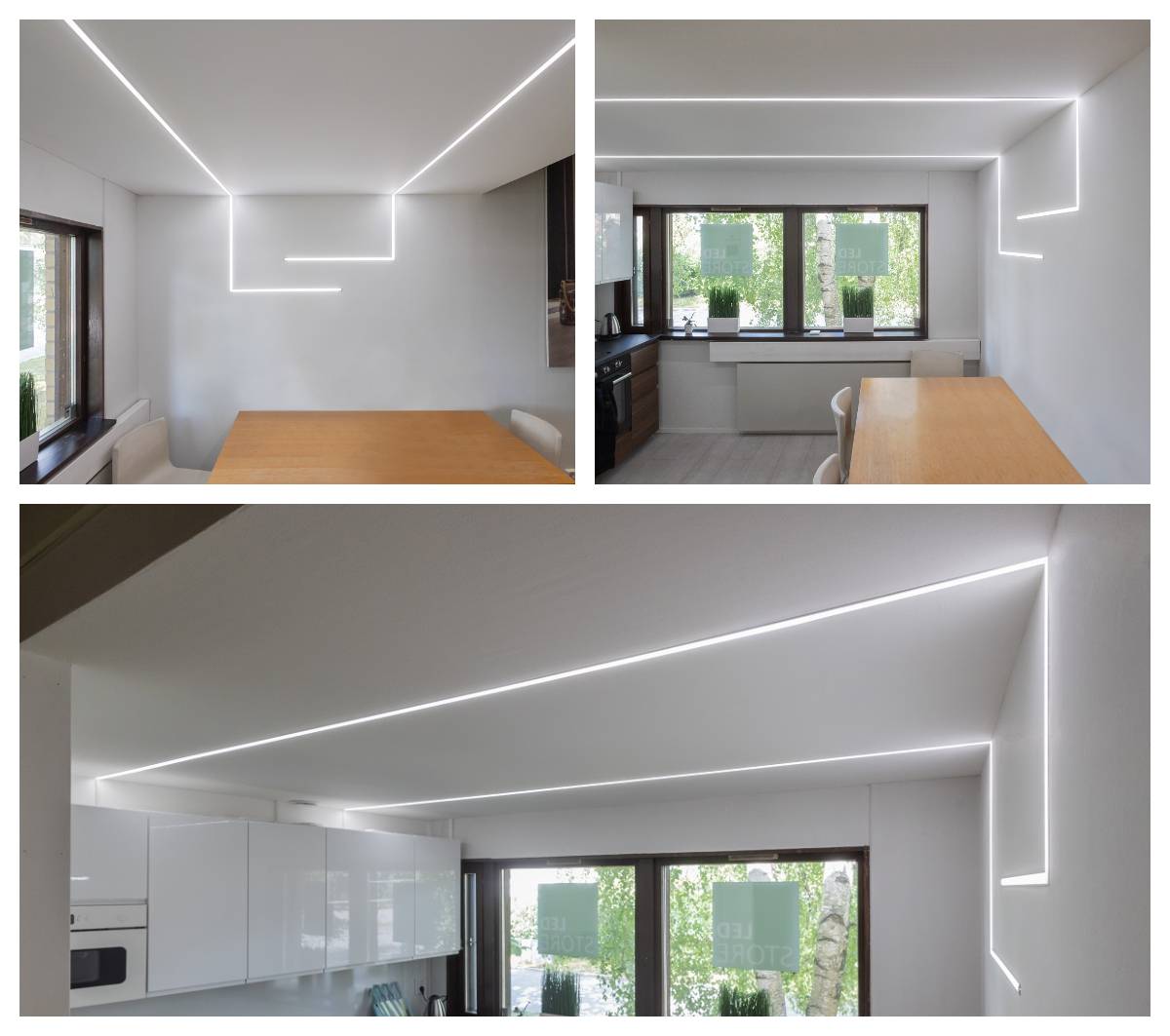 iluminación cenital con tira led empotrada en techo y pared de escayola