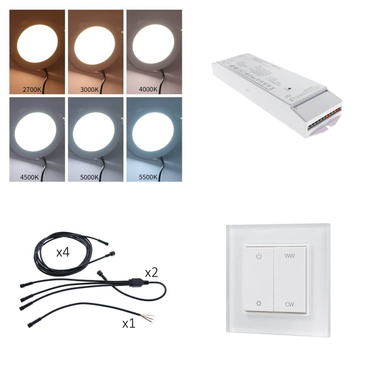 Lámparas de control inalámbricas, mazo de cables, transformador y botón de control inalámbrico