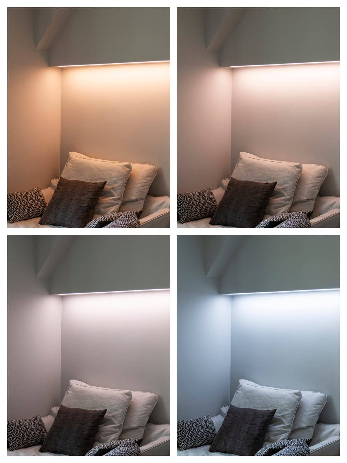 Cinta led regulable en temperatura de color en rincón de lectura, LedStore.fi