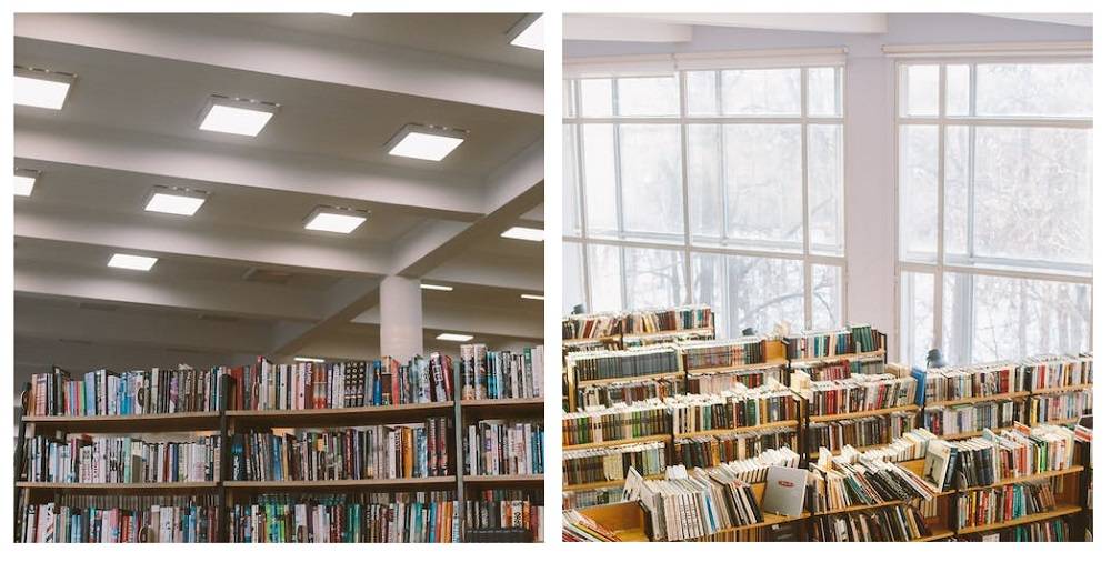 Iluminación led en el diseño de iluminación y luz natural en la biblioteca