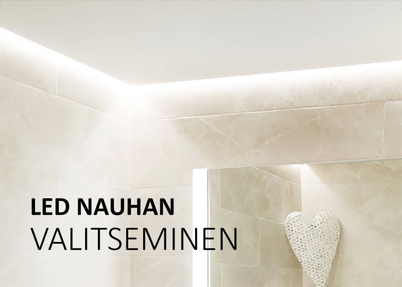 Un baño moderno con tiras de iluminación LED en el techo, núcleo de iluminación de piedra en la pared y el texto "ELIGE tiras de iluminación LED" crean un aspecto elegante y con estilo.