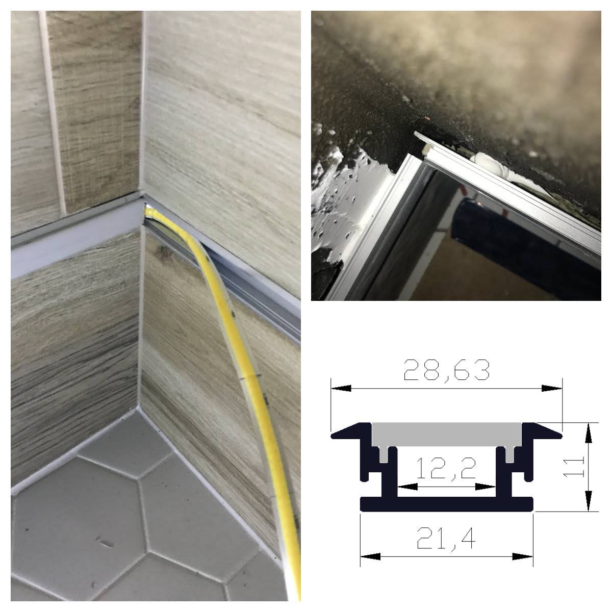 La iluminación del cuarto de baño se realizó con tiras de LED en la junta del azulejo