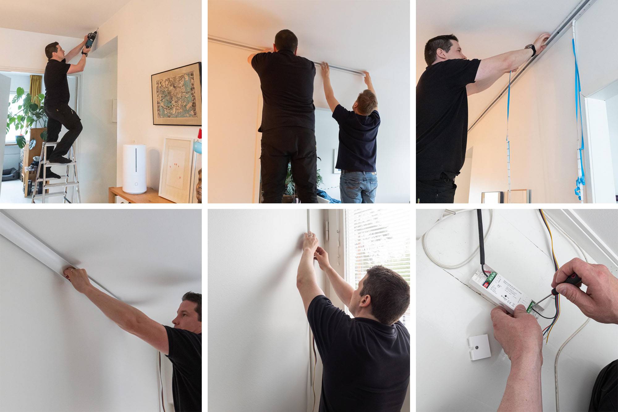Instalación de tira led RGB+CCT en perfil indirecto de 3 arcos. Las imágenes muestran todos los pasos. 