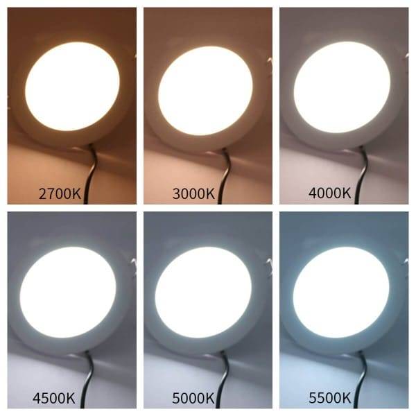 Ejemplos de diferentes temperaturas de color de la luz. Plafond 160 12W empotrada.