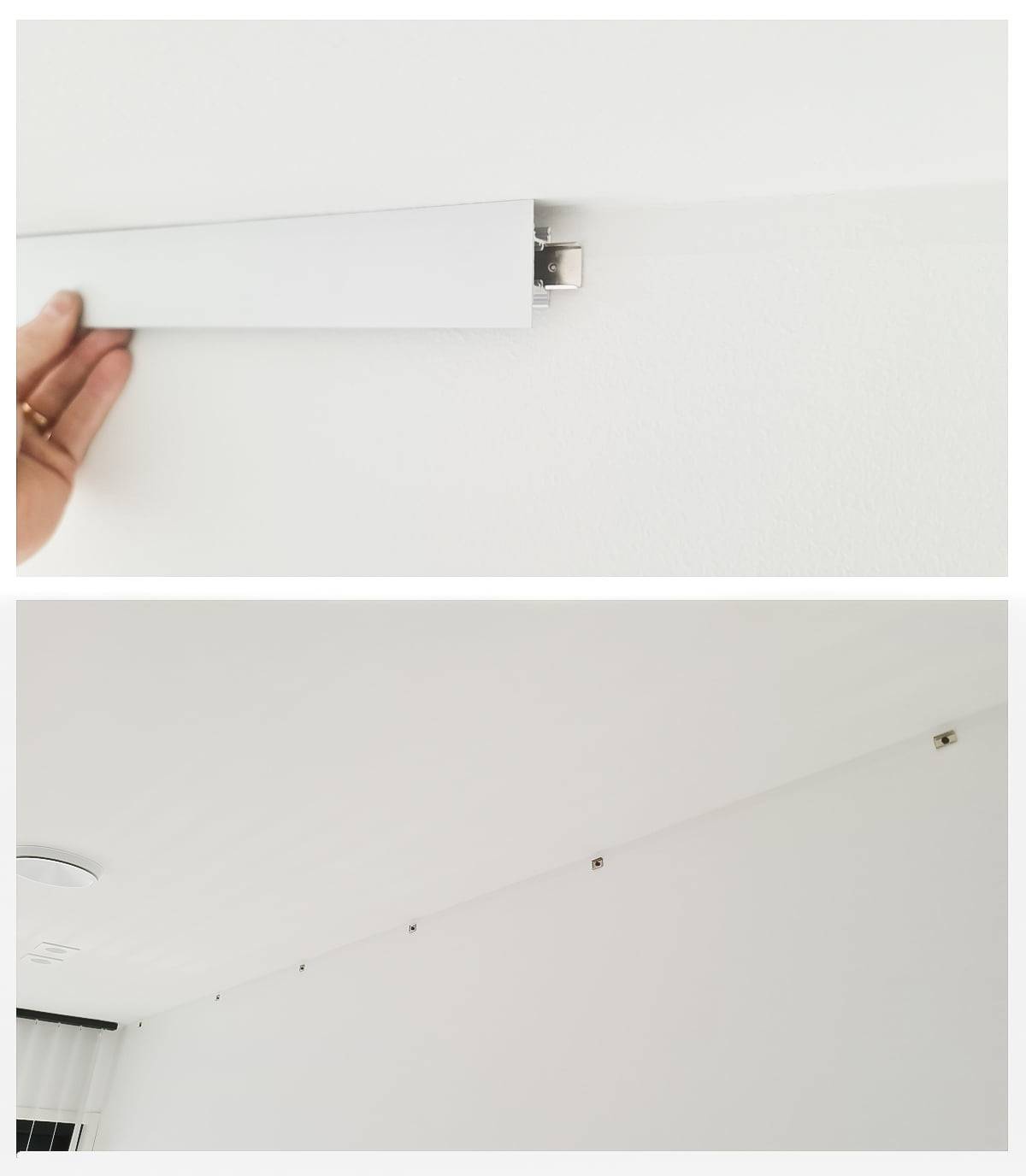 La luz indirecta se monta en el techo con soportes, cuyas posiciones deben marcarse de antemano.