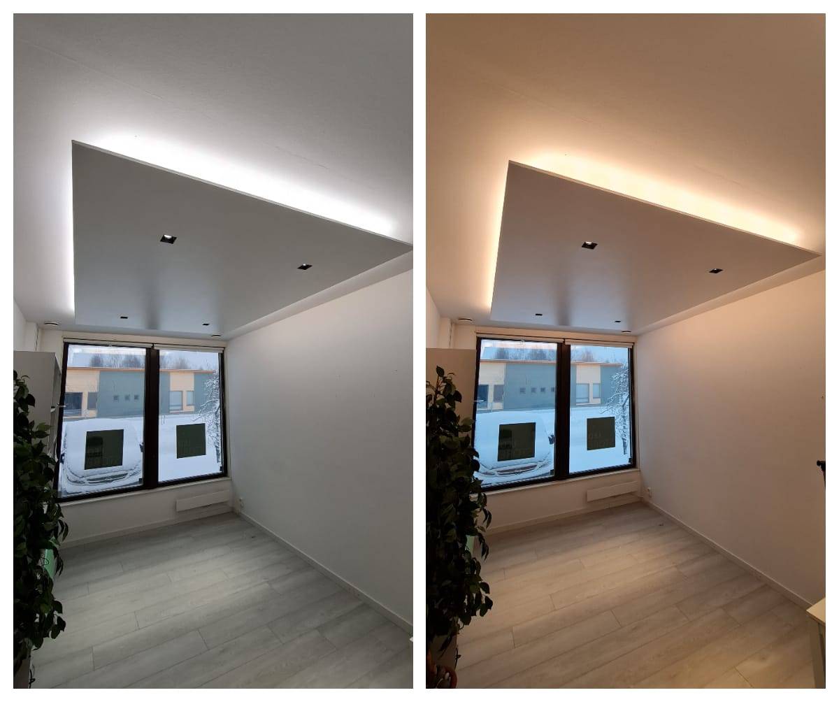 iluminación del techo de escayola renovación listo, luces CCT cambiar la atmósfera de la habitación