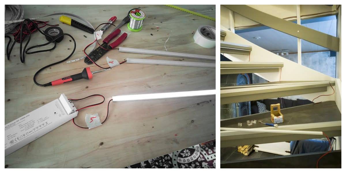 Los raíles LED deben someterse a una prueba de rendimiento antes de instalarlos en la parte inferior de la escalera.