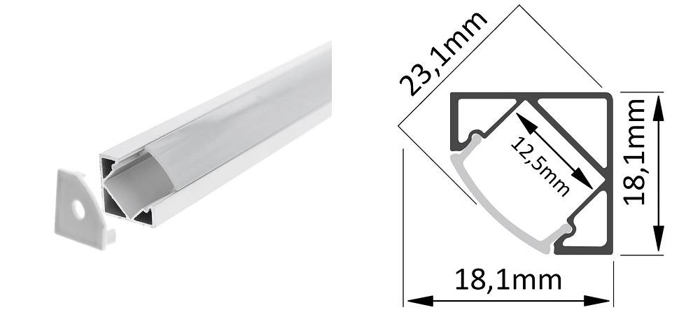 Perfil angular para tira de luz led