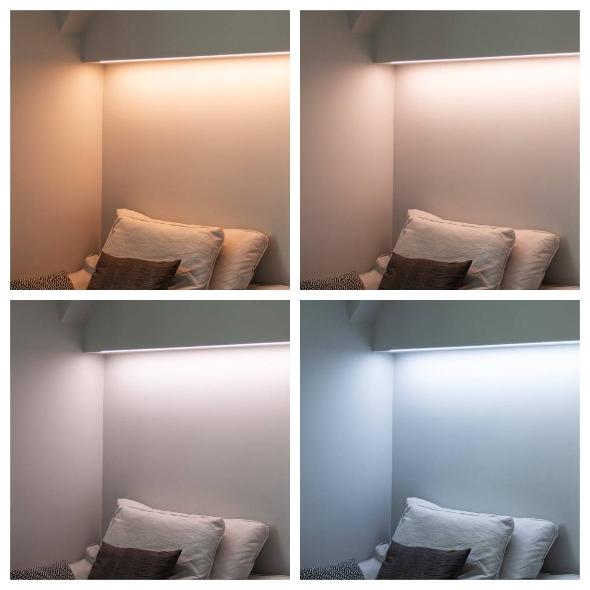 Tira de leds regulable en temperatura de color de la luz en el rincón de lectura.
