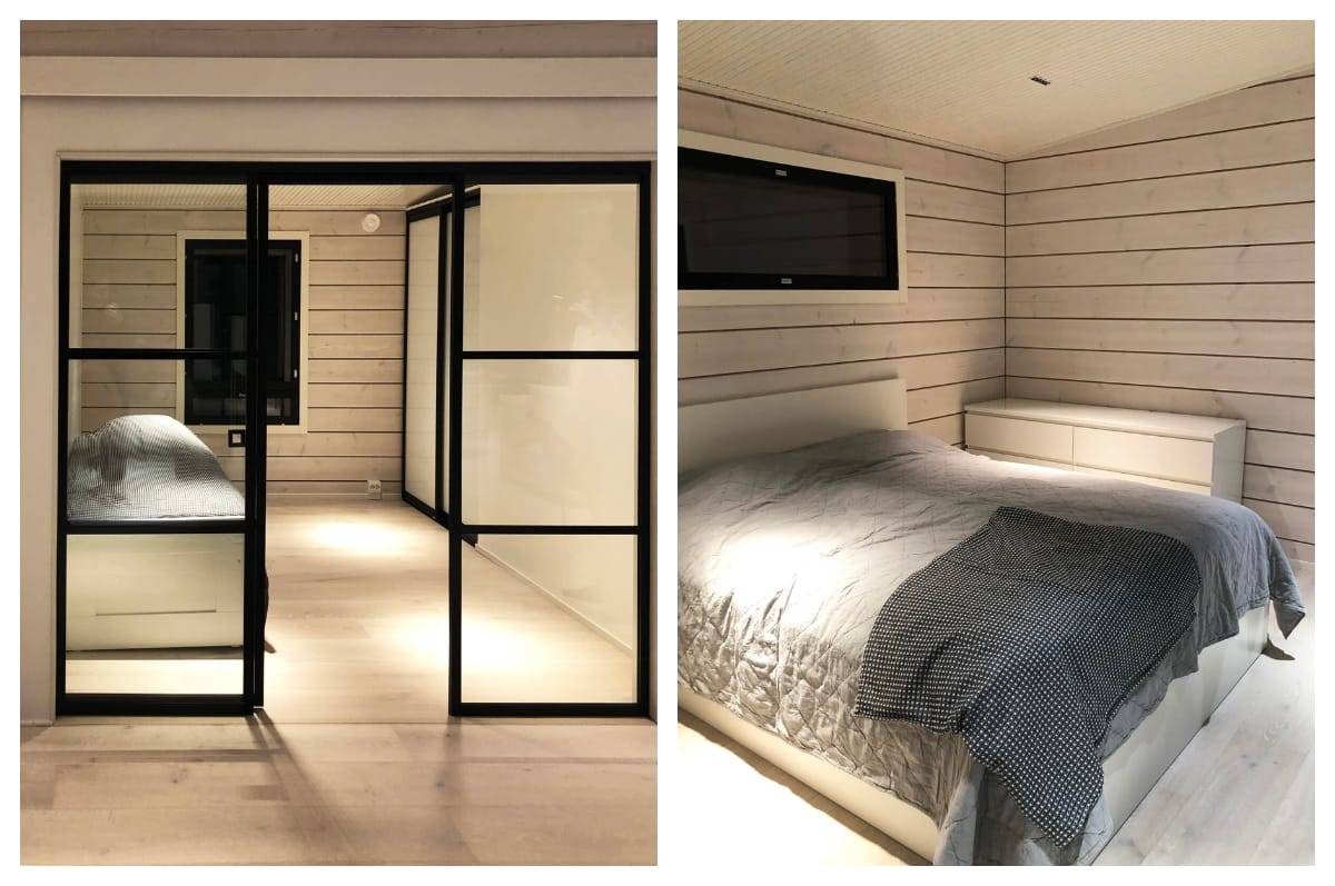 Para los dormitorios, los focos LINJA encajaban a la perfección, ya que apoyaban un diseño de iluminación que buscaba una luz de ángulo estrecho centrada únicamente en los bordes de la cama.