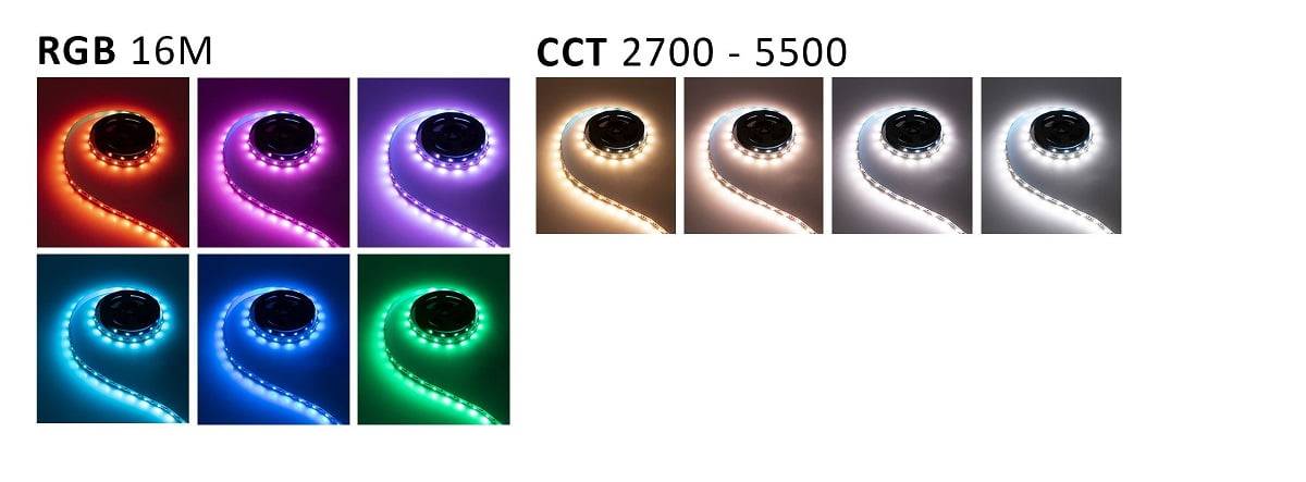 iluminación indirecta en el techo, mediante tiras de LED RGB+CCT