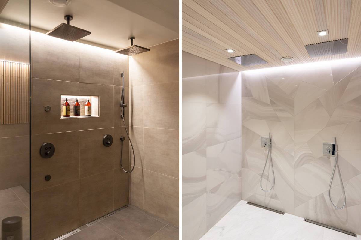 Iluminación del cuarto de baño con tira de LED y focos.