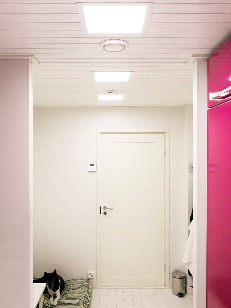 Logotipo de tienda LED con cuadrado blanco y texto sobre fondo verde, promoviendo soluciones de iluminación energéticamente eficientes.